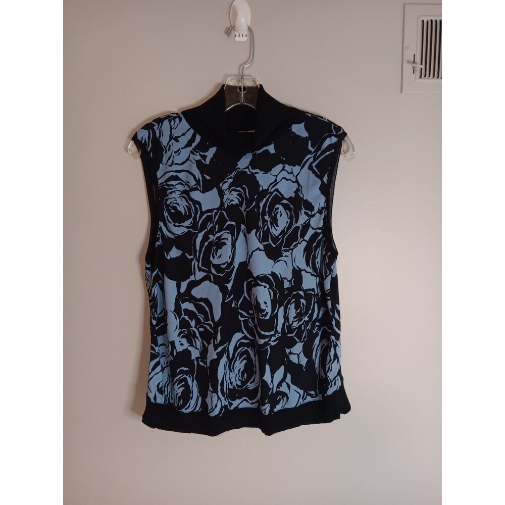 Black Label By Chicos Floral Sleeveless Blouse Top Sz Large Black / Blue